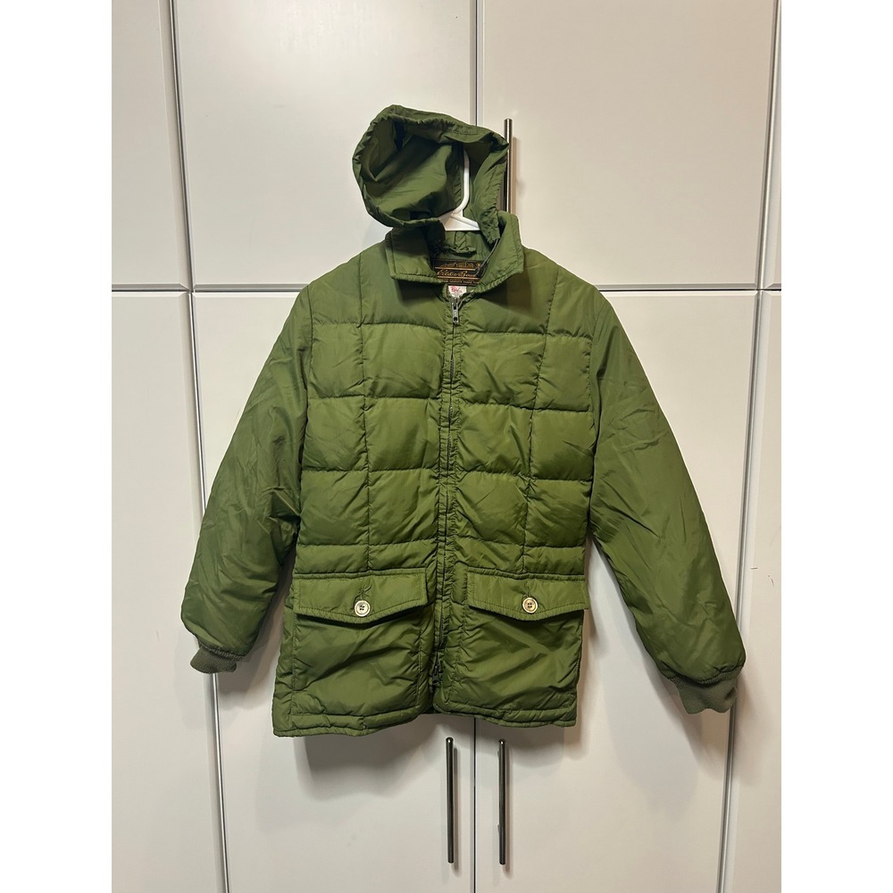 Vintage‎ Eddie Bauer Goose Down Puffer Jacket Olive Green Hooded Parka Mens L